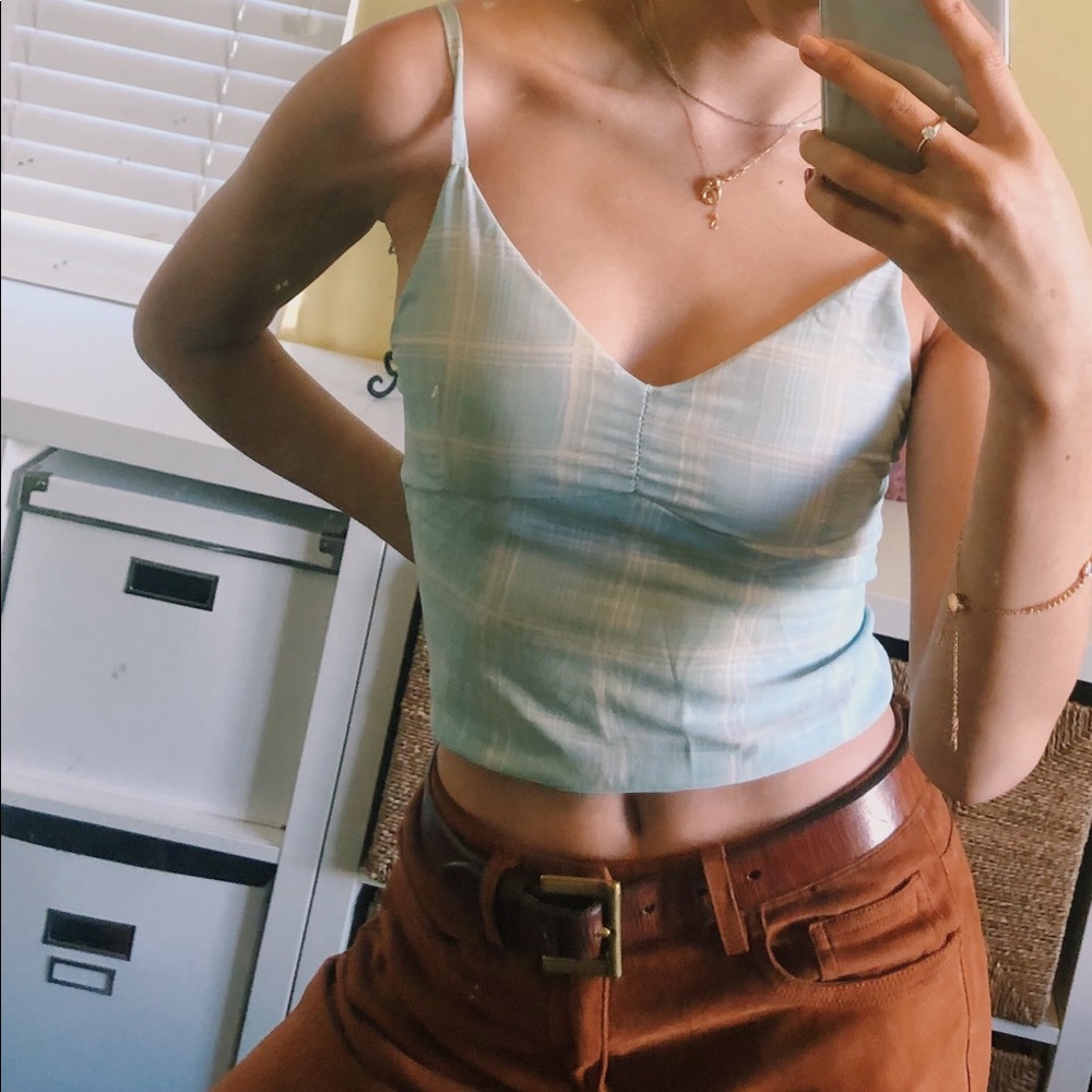 BABY BLUE GINGHAM/PLAID CROP TOP!